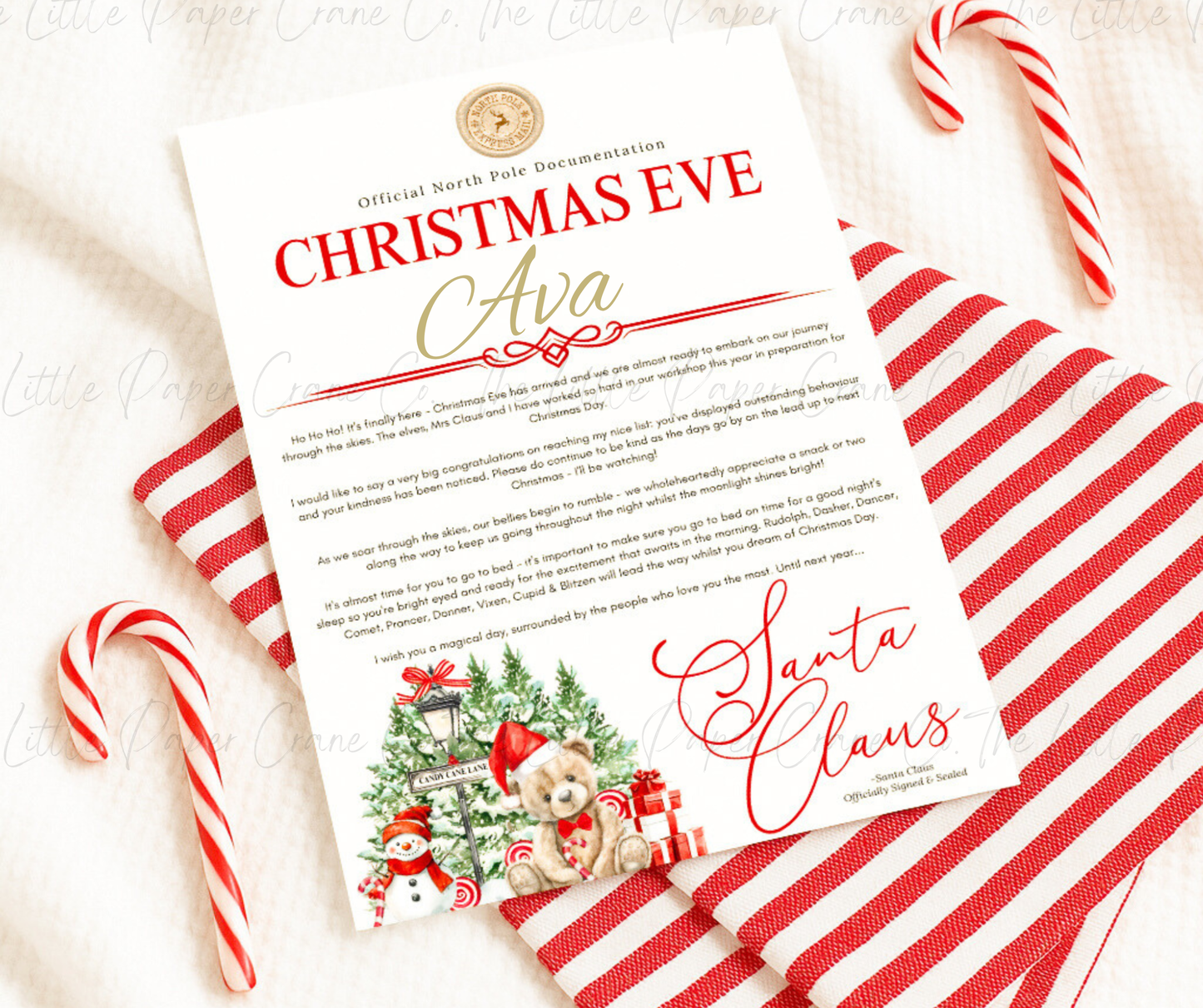 Teddy Christmas Eve Letter -Red