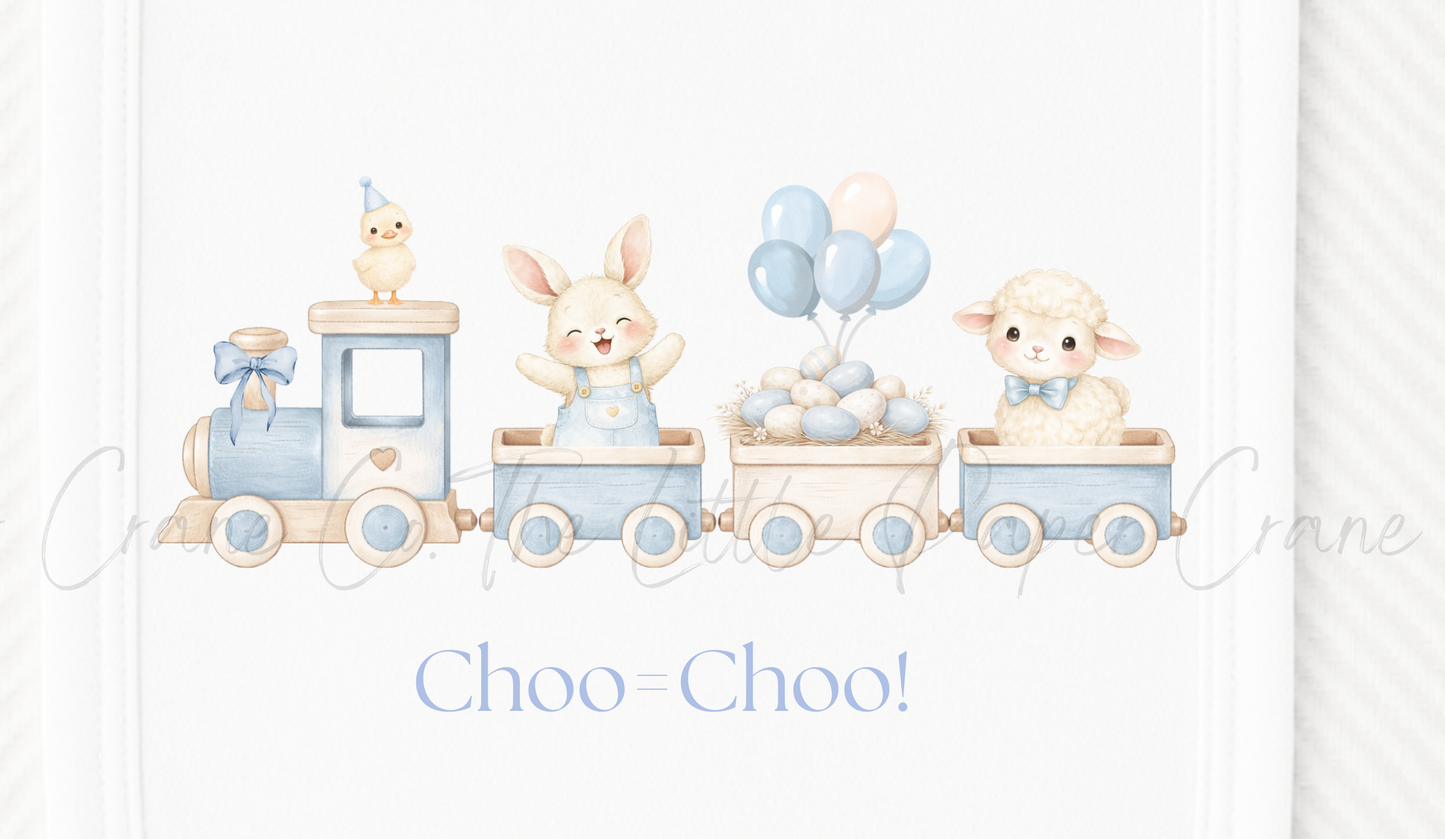 Animal Train Bib - Choo-Choo! White & Blue