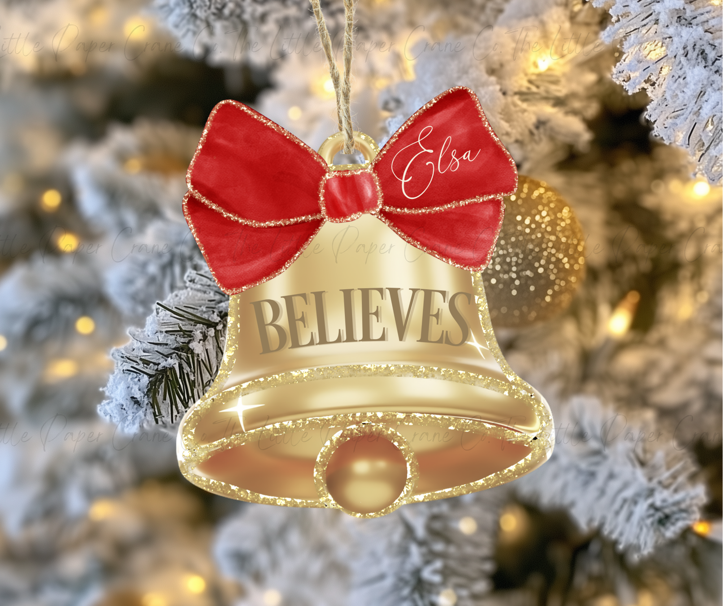Red Personalised Believe Bell Tree Decoration