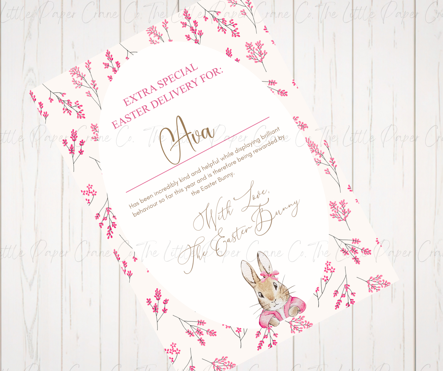 Garden bunny Easter Certificate - Pink