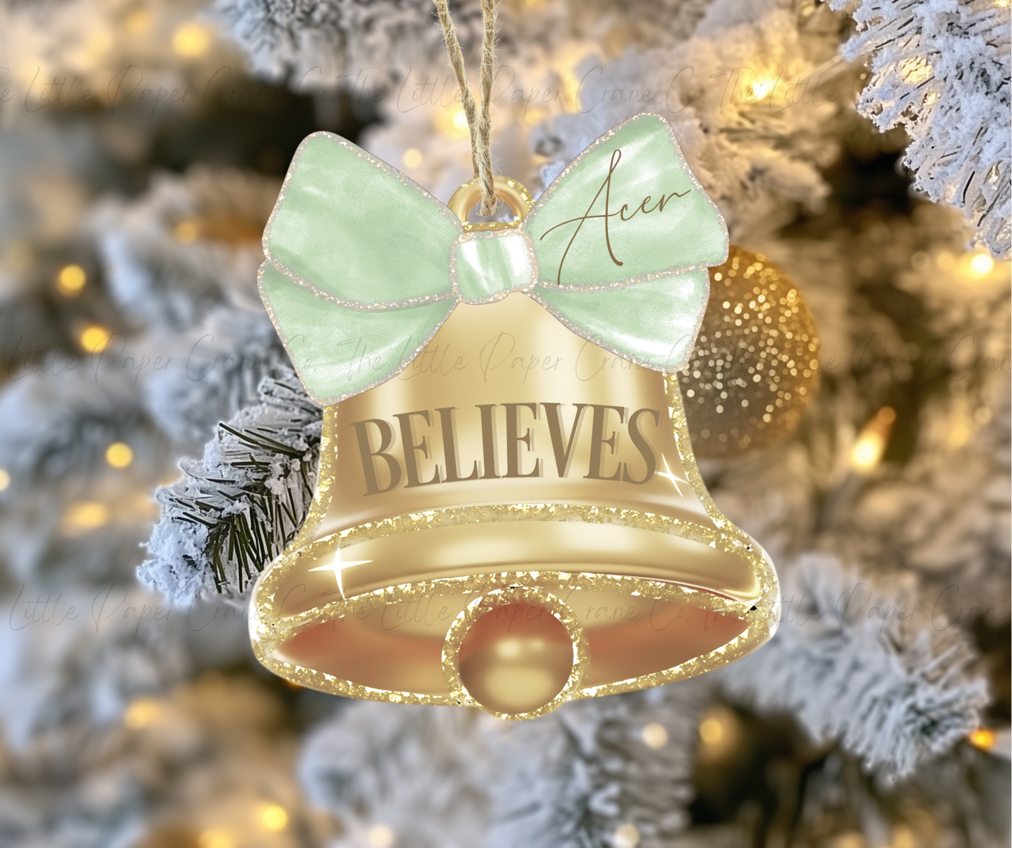 Sage Personalised Believe Bell Tree Decoration