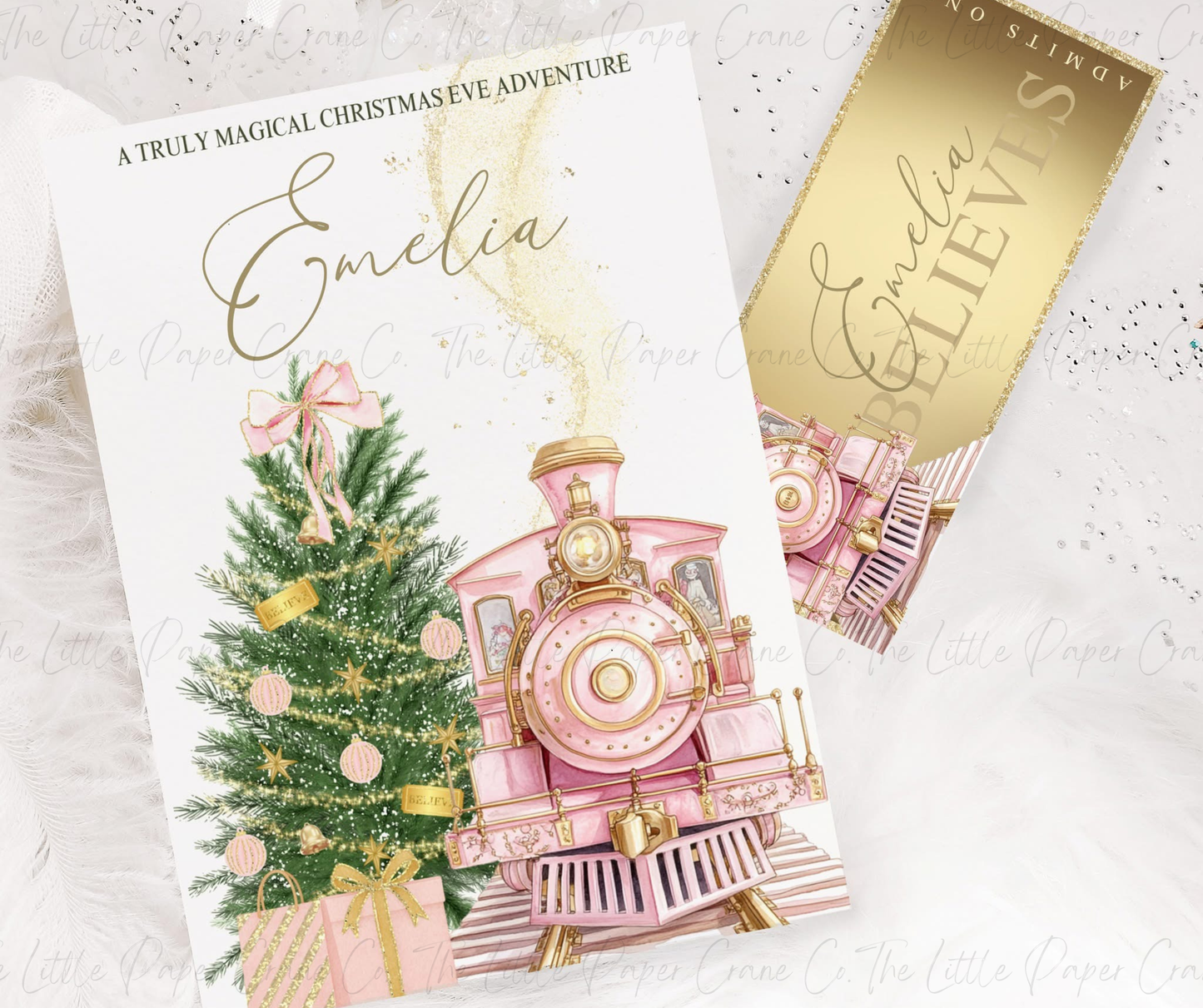 North Pole Train Story with Ticket-Pink