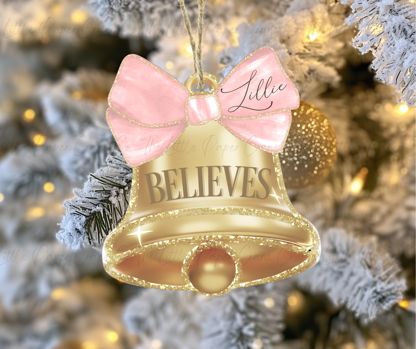 Pink Personalised Believe Bell Tree Decoration