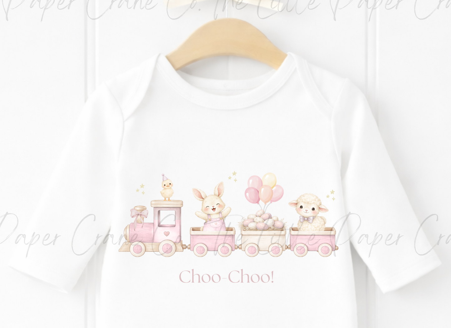 Animal Train Bodysuit - Choo-Choo! White & Pink