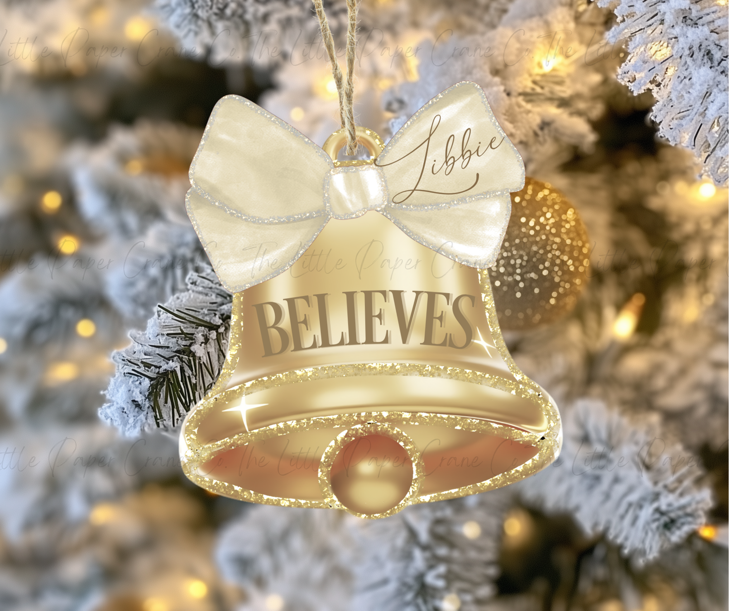 Cream Personalised Believe Bell Tree Decoration