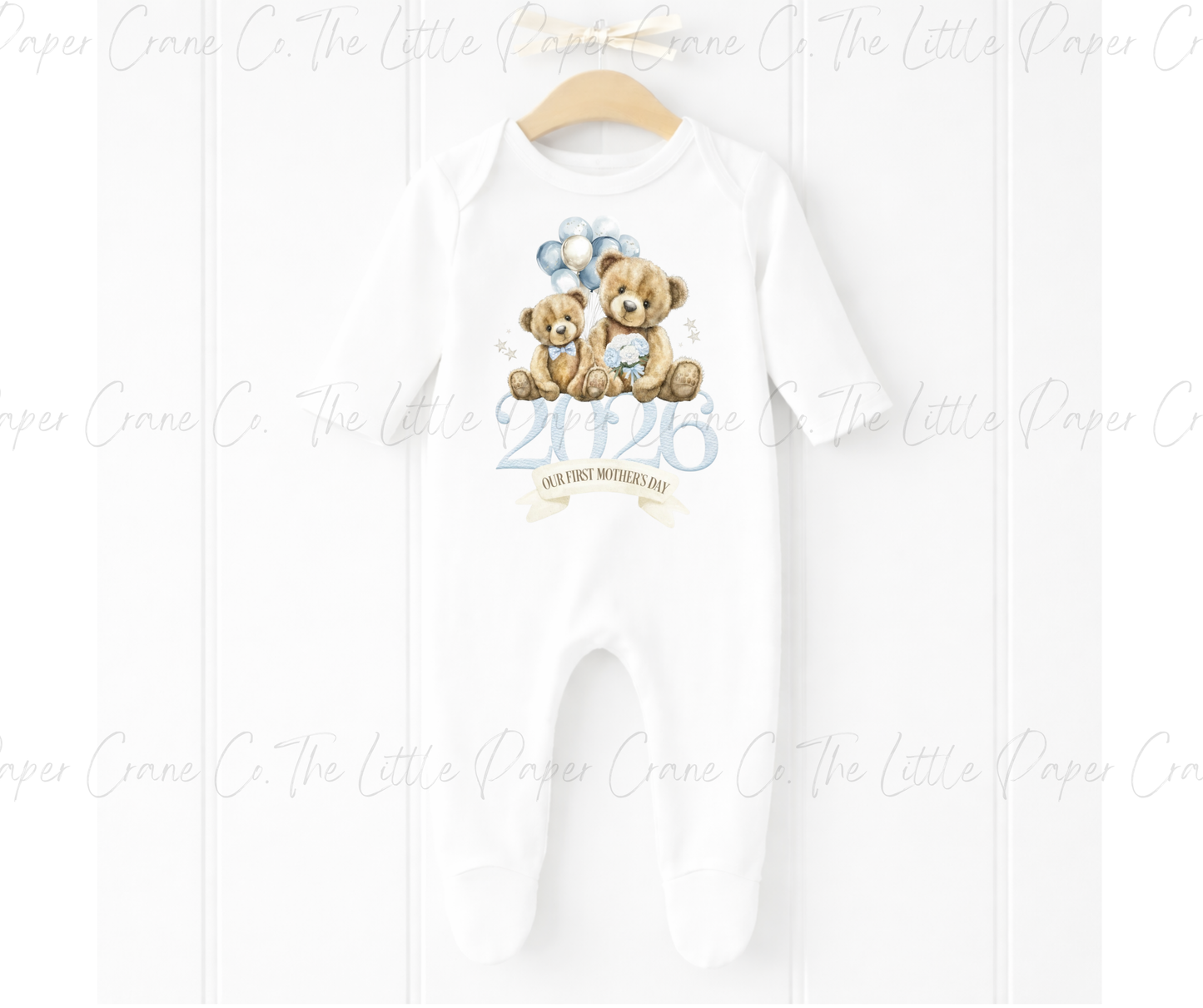 Our First Mothers Day - Baby Suit White with Blue