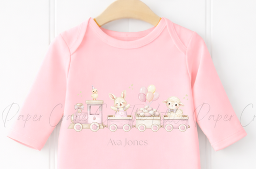 Animal Train Bodysuit - Personalised Pink