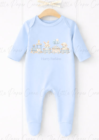 Animal Train Bodysuit - Personalised Blue