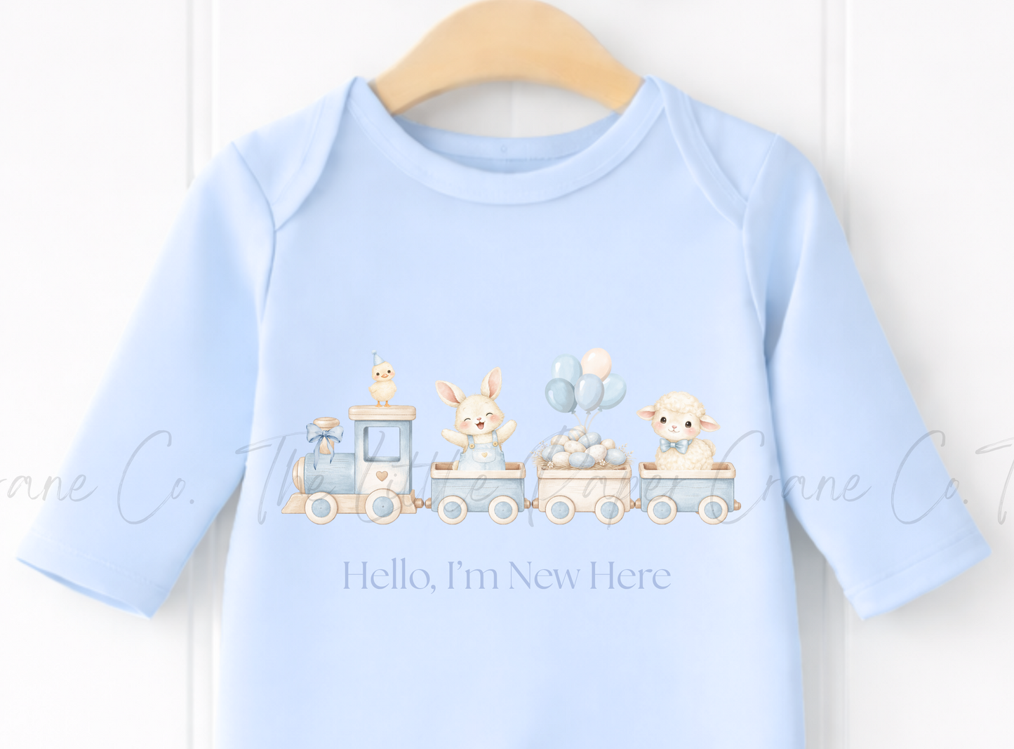 Animal Train Bodysuit - Hello, I'm New here Blue