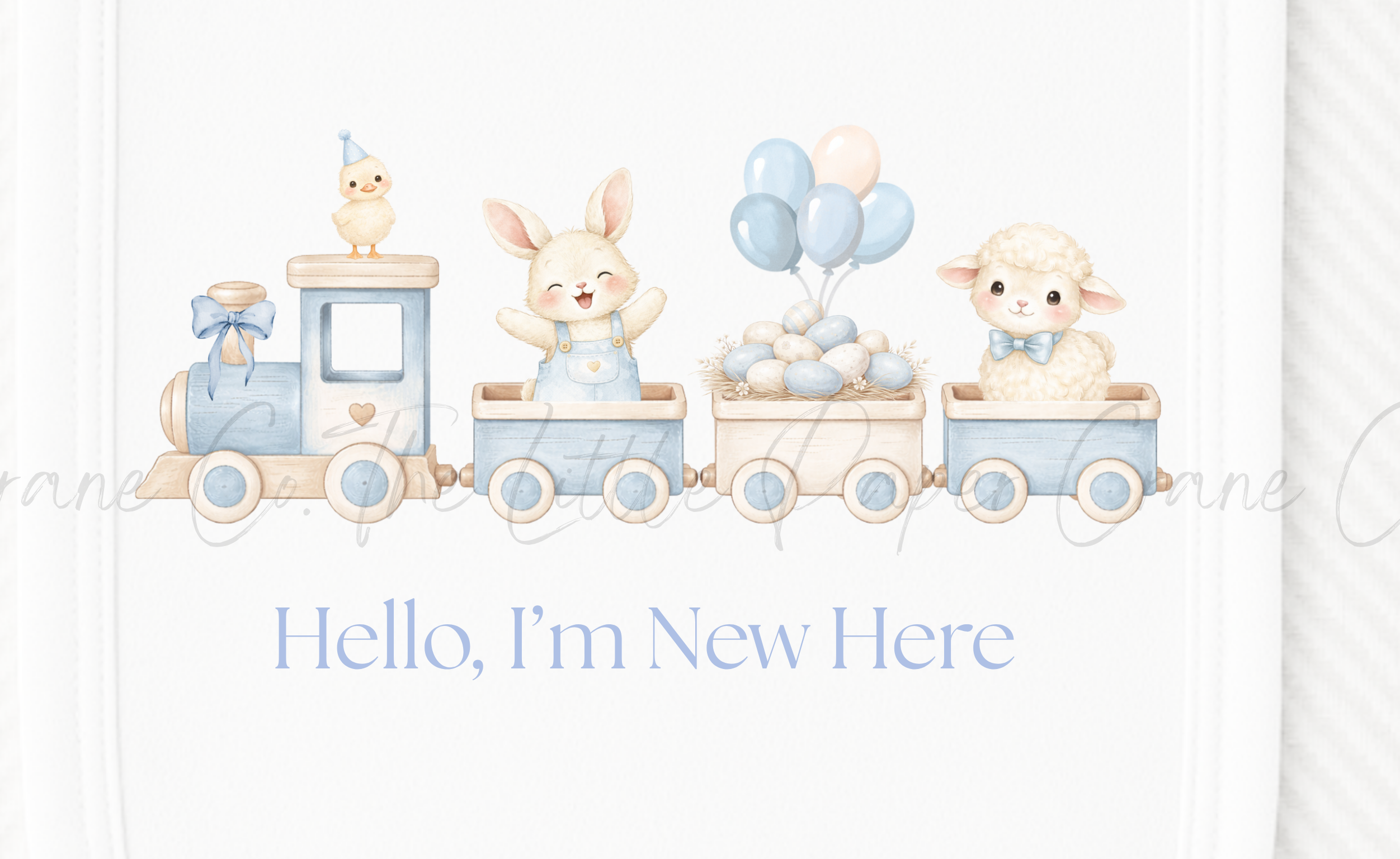 Animal Train Bib - Hello, I'm New Here White & Blue