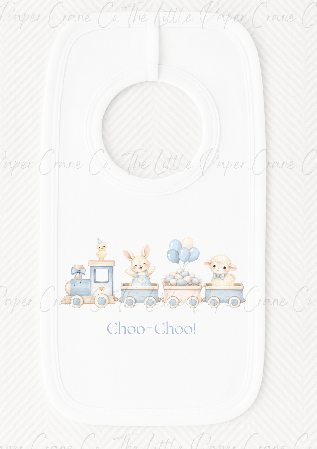 Animal Train Bib - Choo-Choo! White & Blue