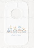 Animal Train Bib - Choo-Choo! White & Blue