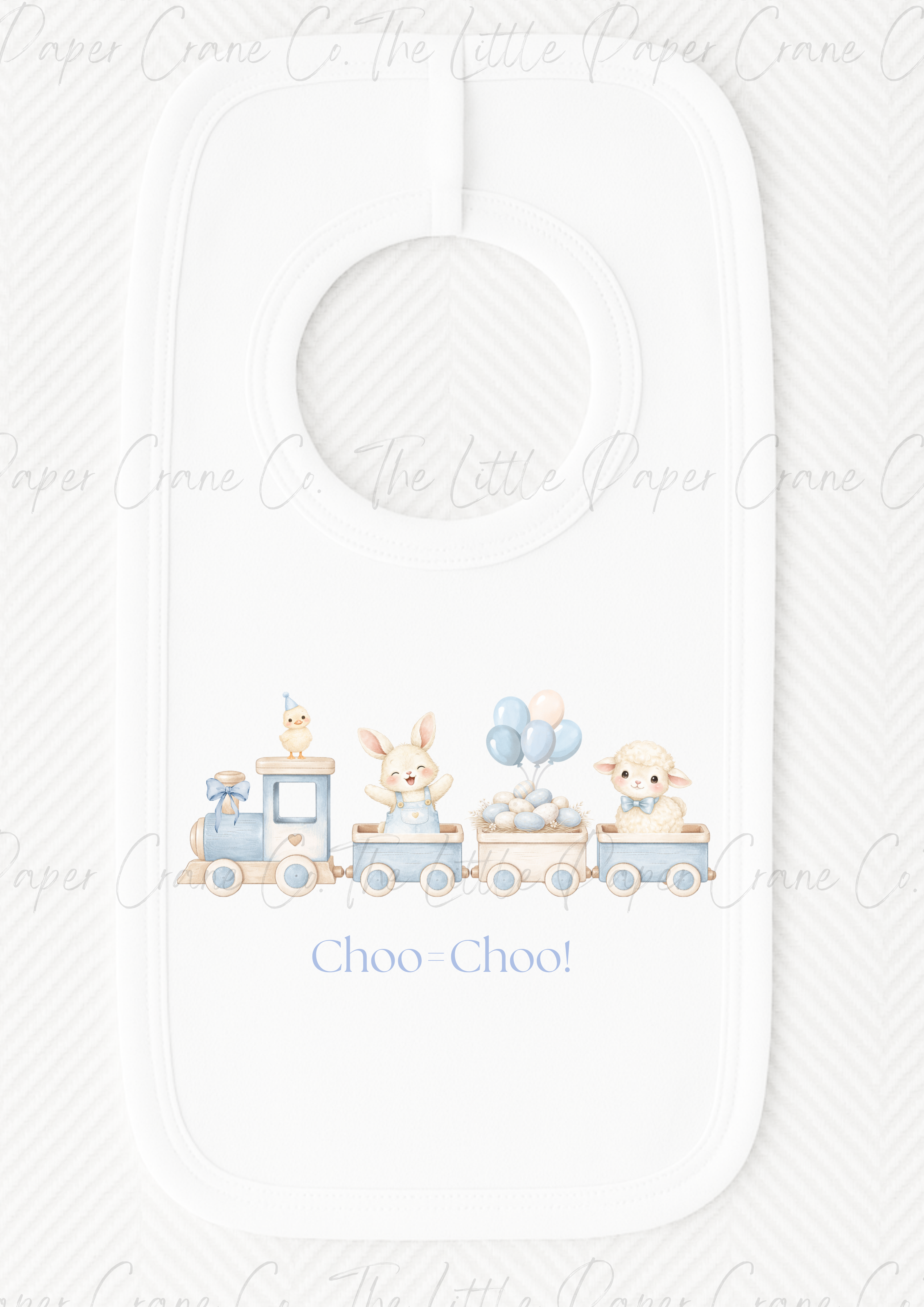 Animal Train Bib - Choo-Choo! White & Blue