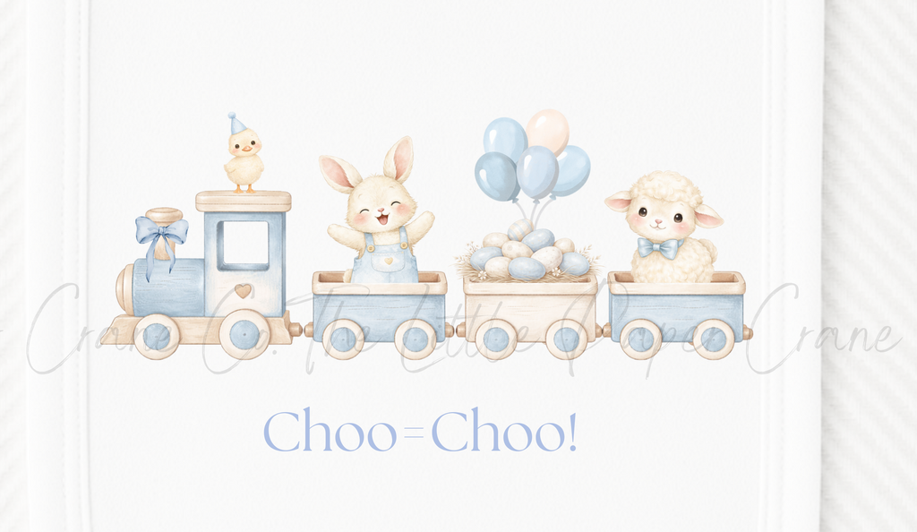 Animal Train Bib - Choo-Choo! White & Blue
