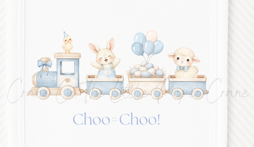 Animal Train Bib - Choo-Choo! White & Blue