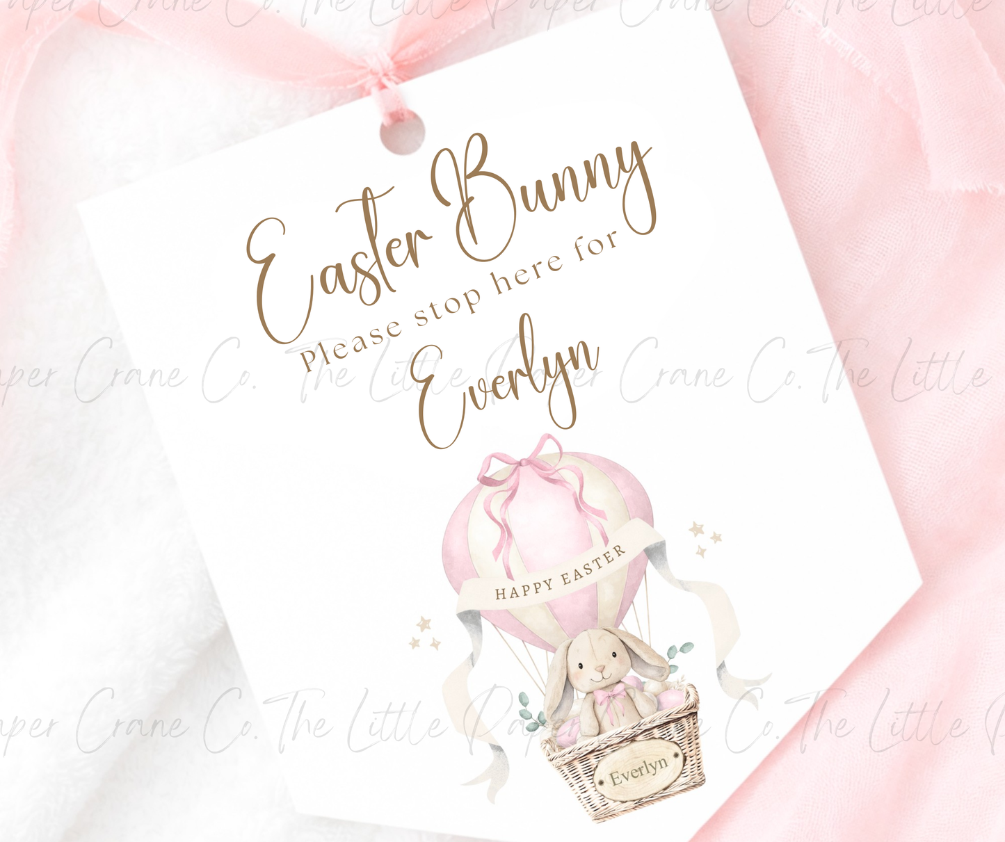 Easter Bunny Stop Here Pennant - Blue Hot Air Balloon