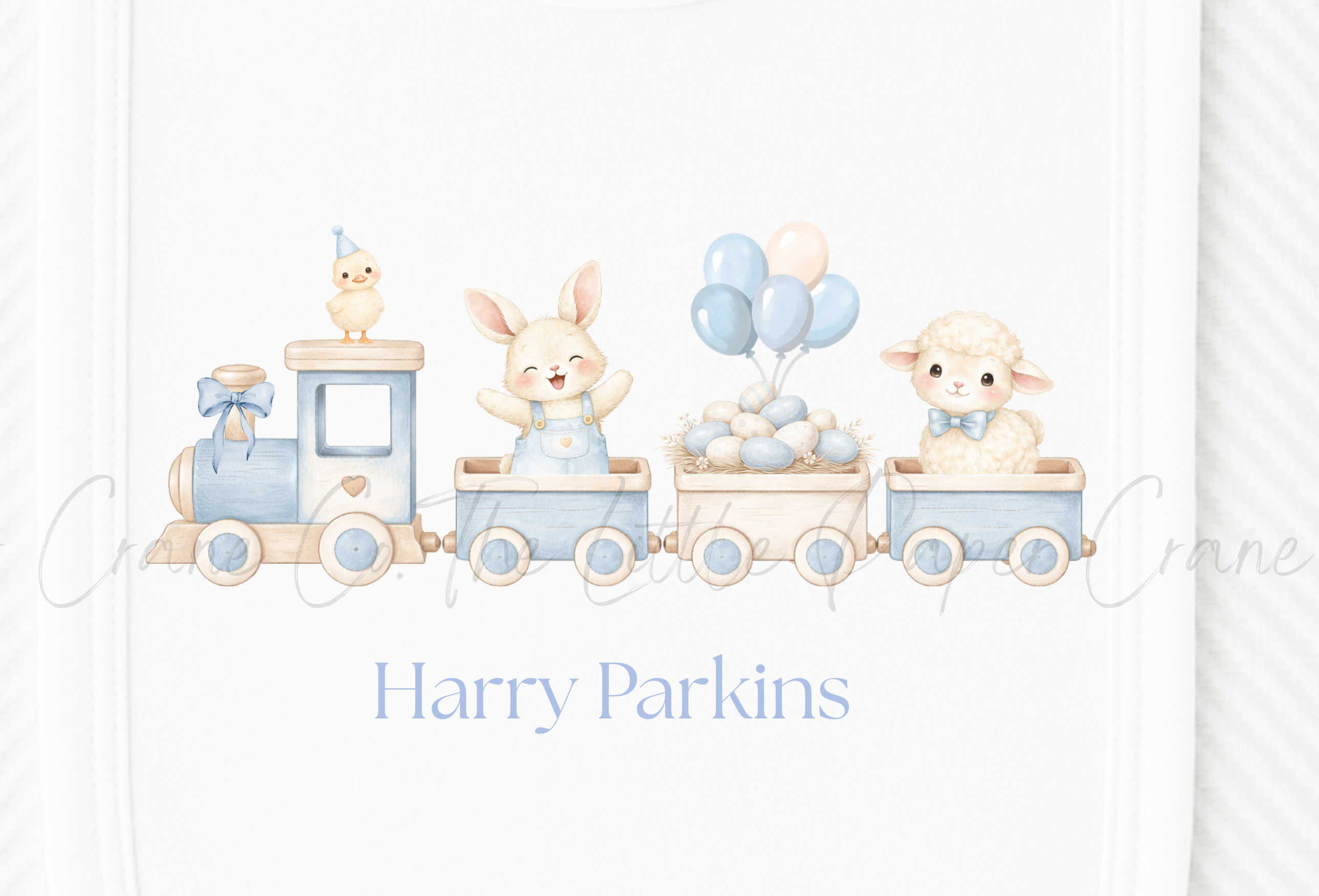 Personalised Animal Train Bib - White & Blue