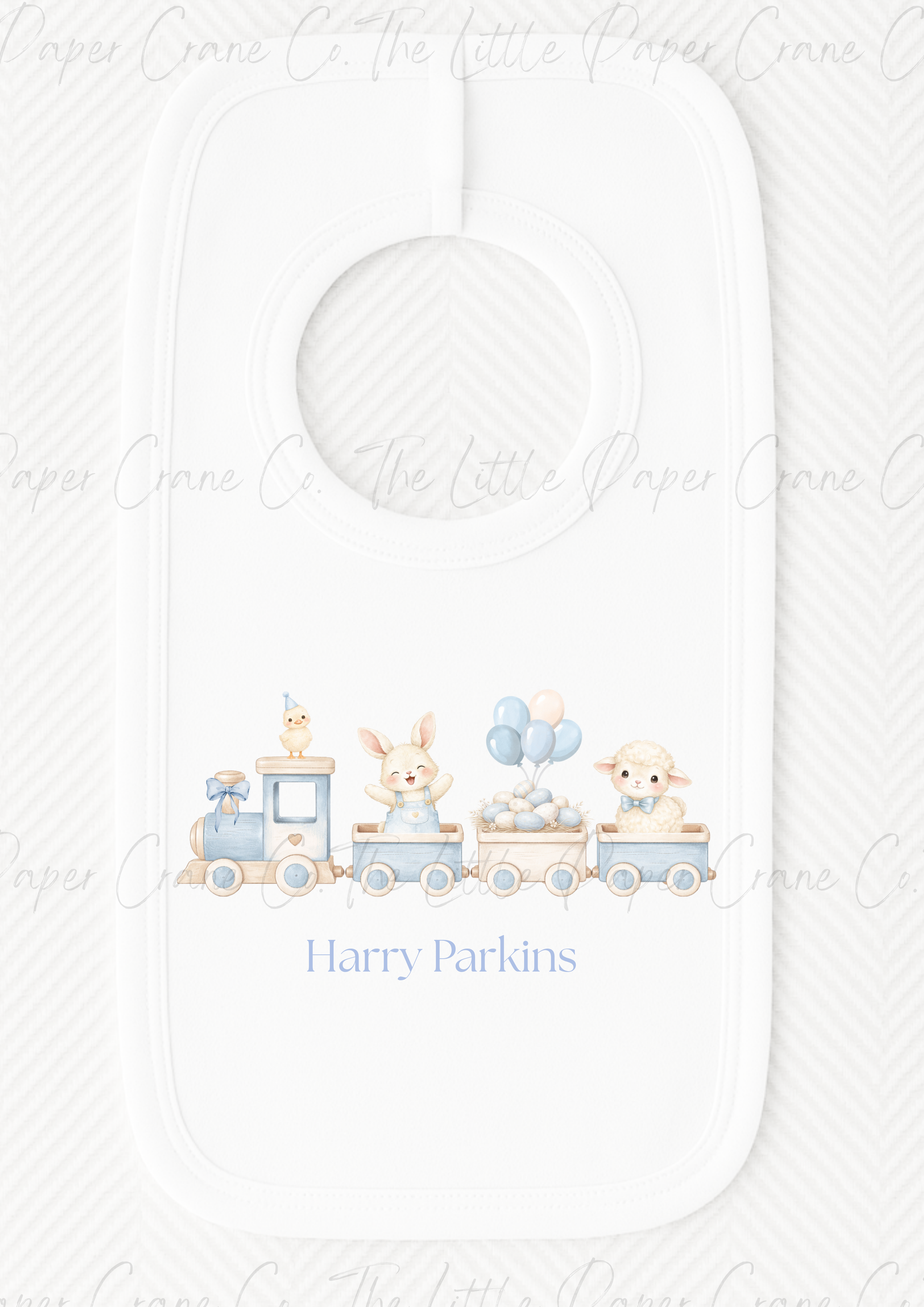 Personalised Animal Train Bib - White & Blue