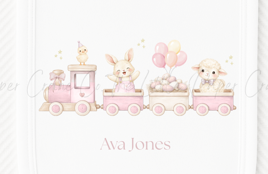 Personalised Animal Train Bib - White & Pink