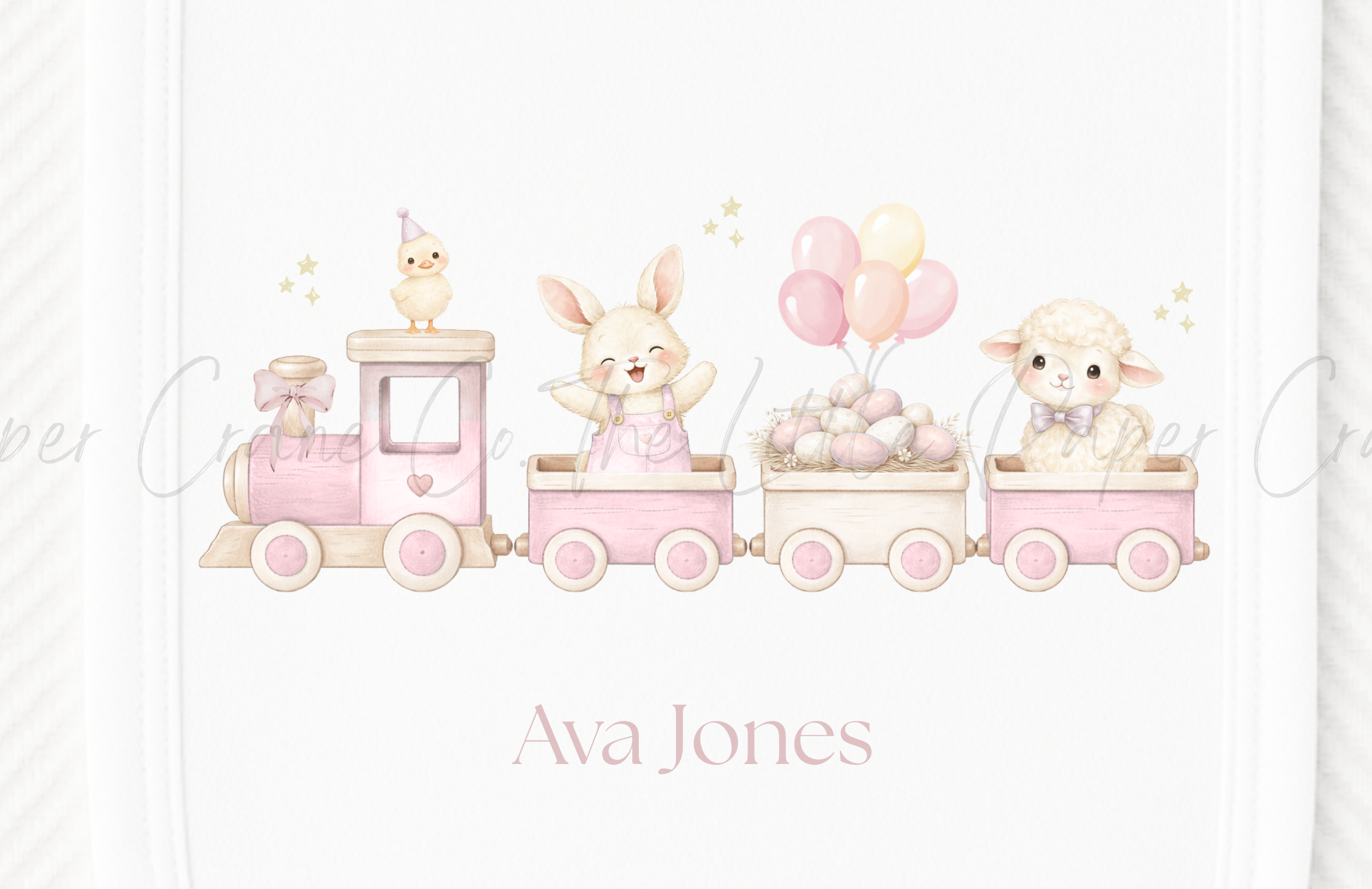 Personalised Animal Train Bib - White & Pink