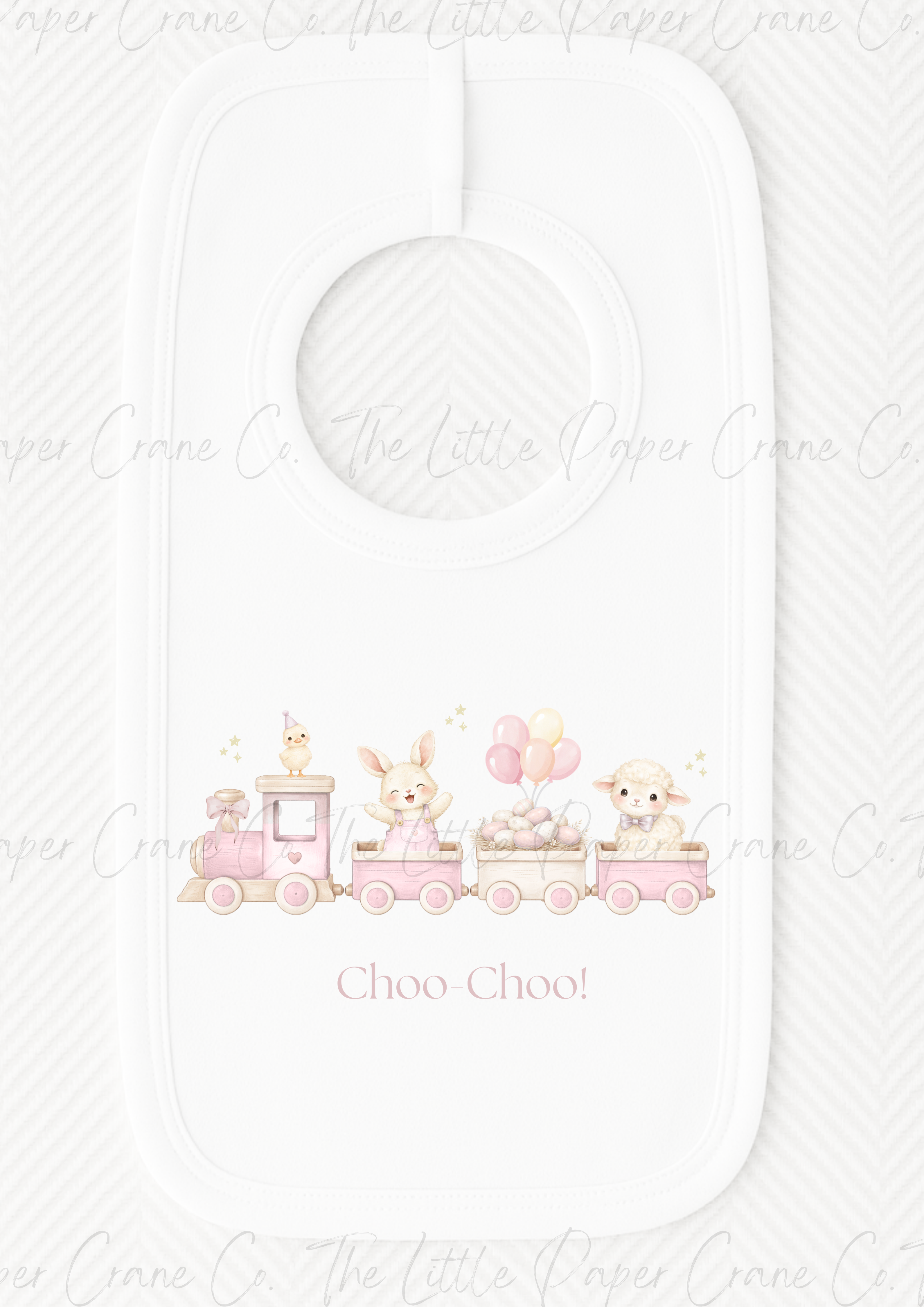 Animal Train Bib - Choo-Choo! White & Pink