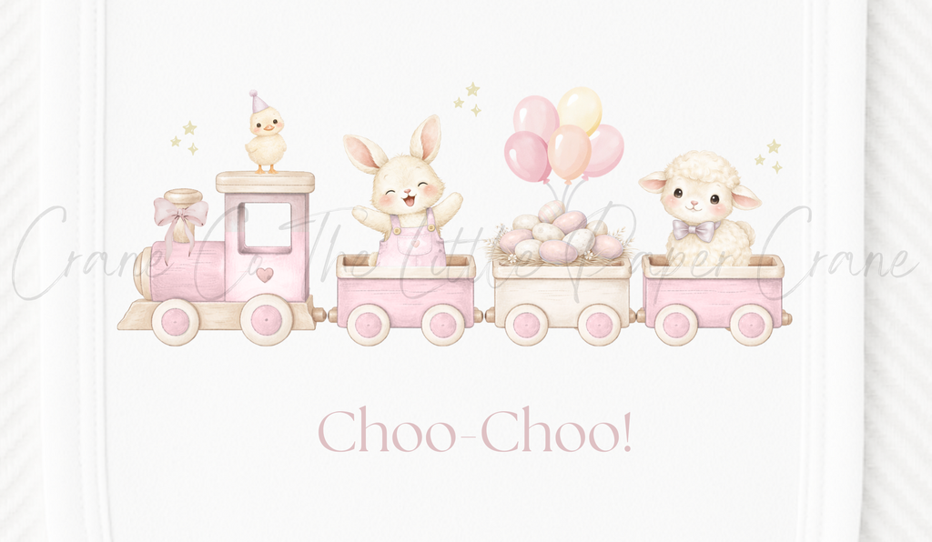 Animal Train Bib - Choo-Choo! White & Pink