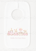 Animal Train Bib - Hello, I'm New Here White & Pink