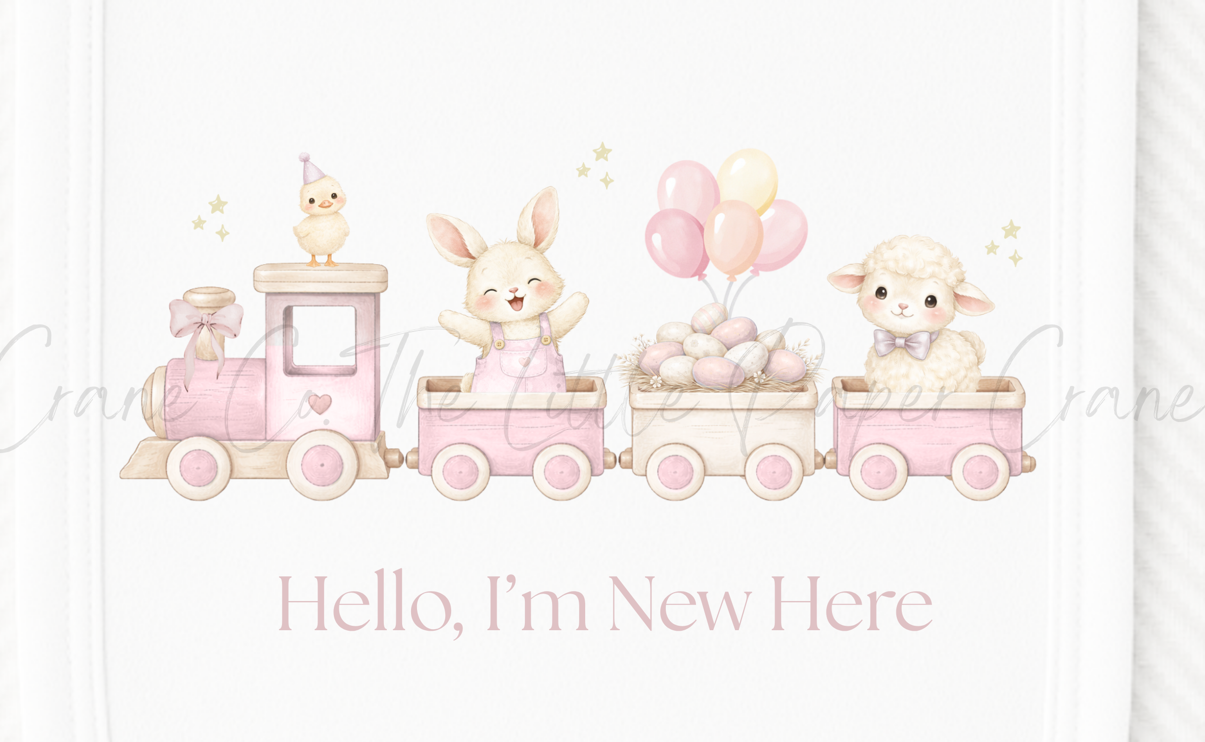 Animal Train Bib - Hello, I'm New Here White & Pink