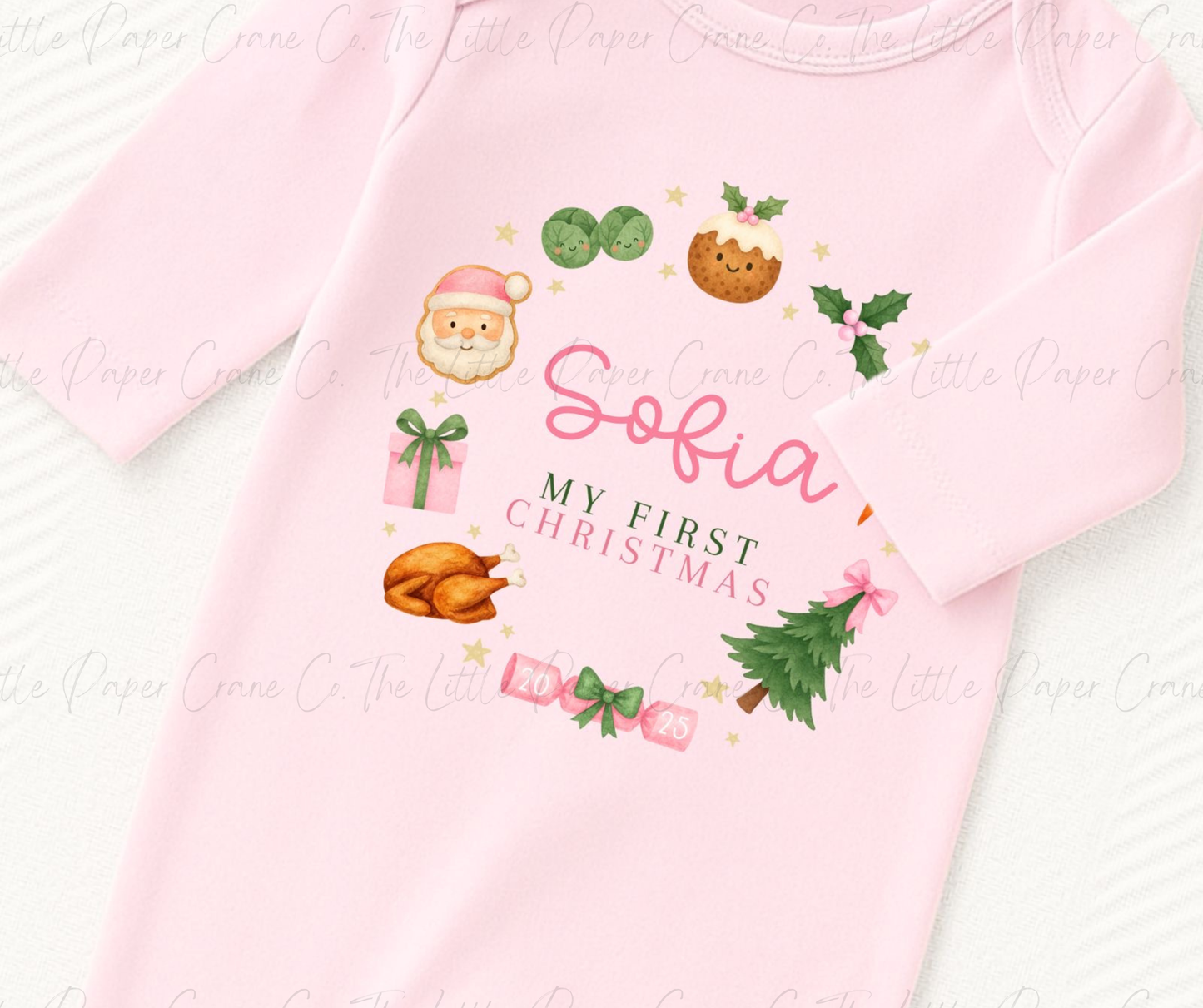 My First Christmas Babygrow- Wreath Pink