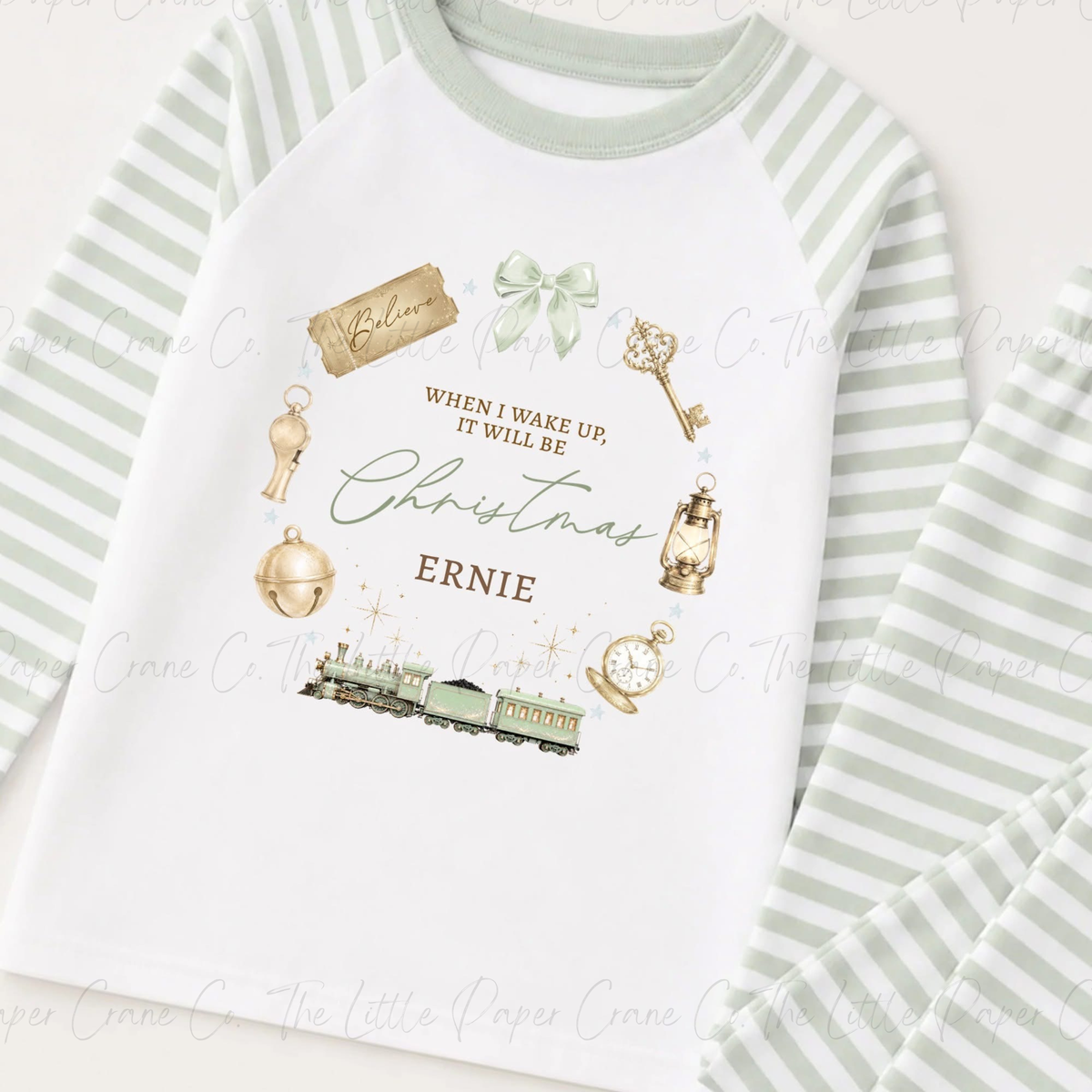 North Pole Express- When I Wake up it will be Christmas Pyjamas- Personalised-Sage