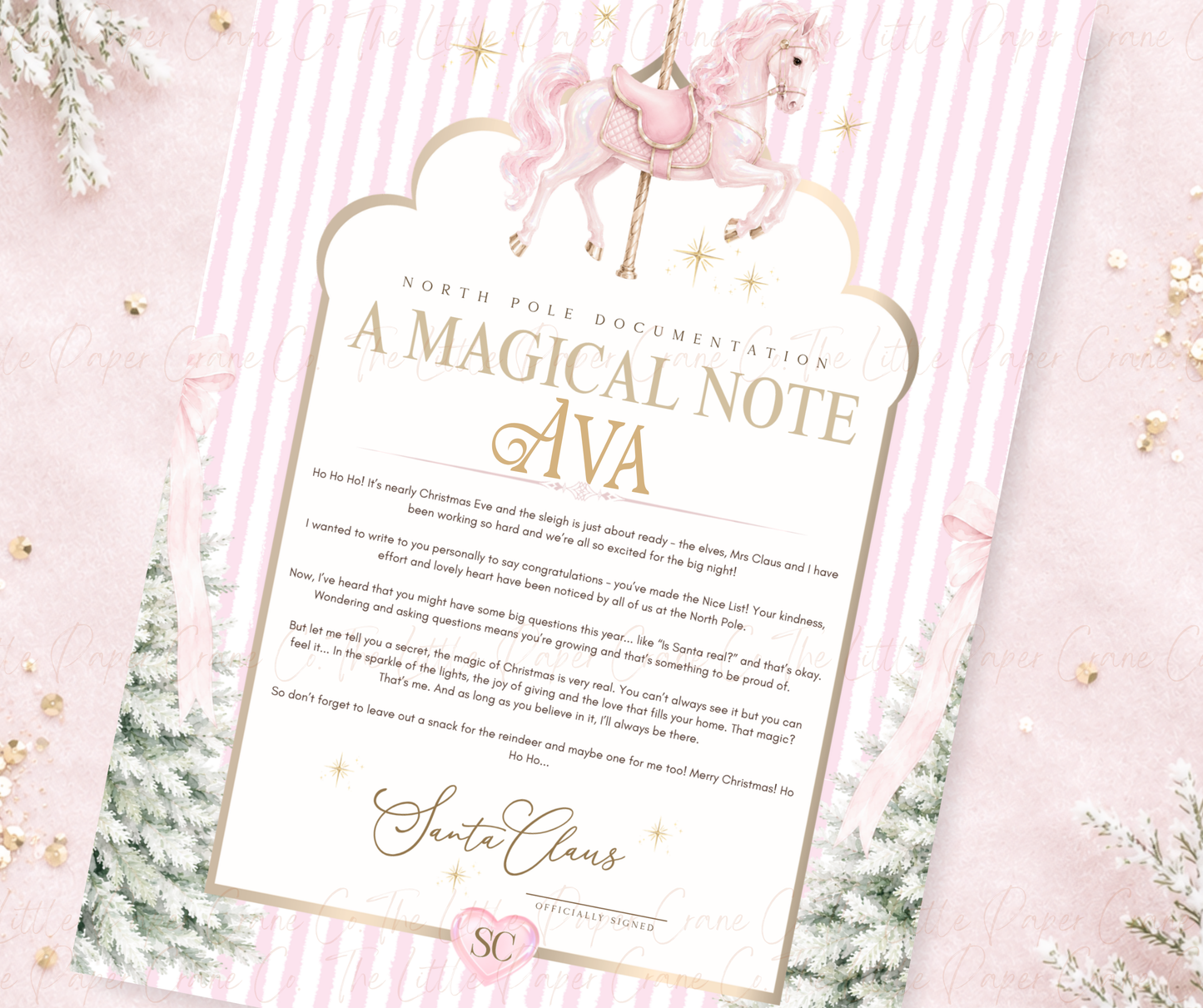 Pink Carousel Christmas Magical Note- Personalised
