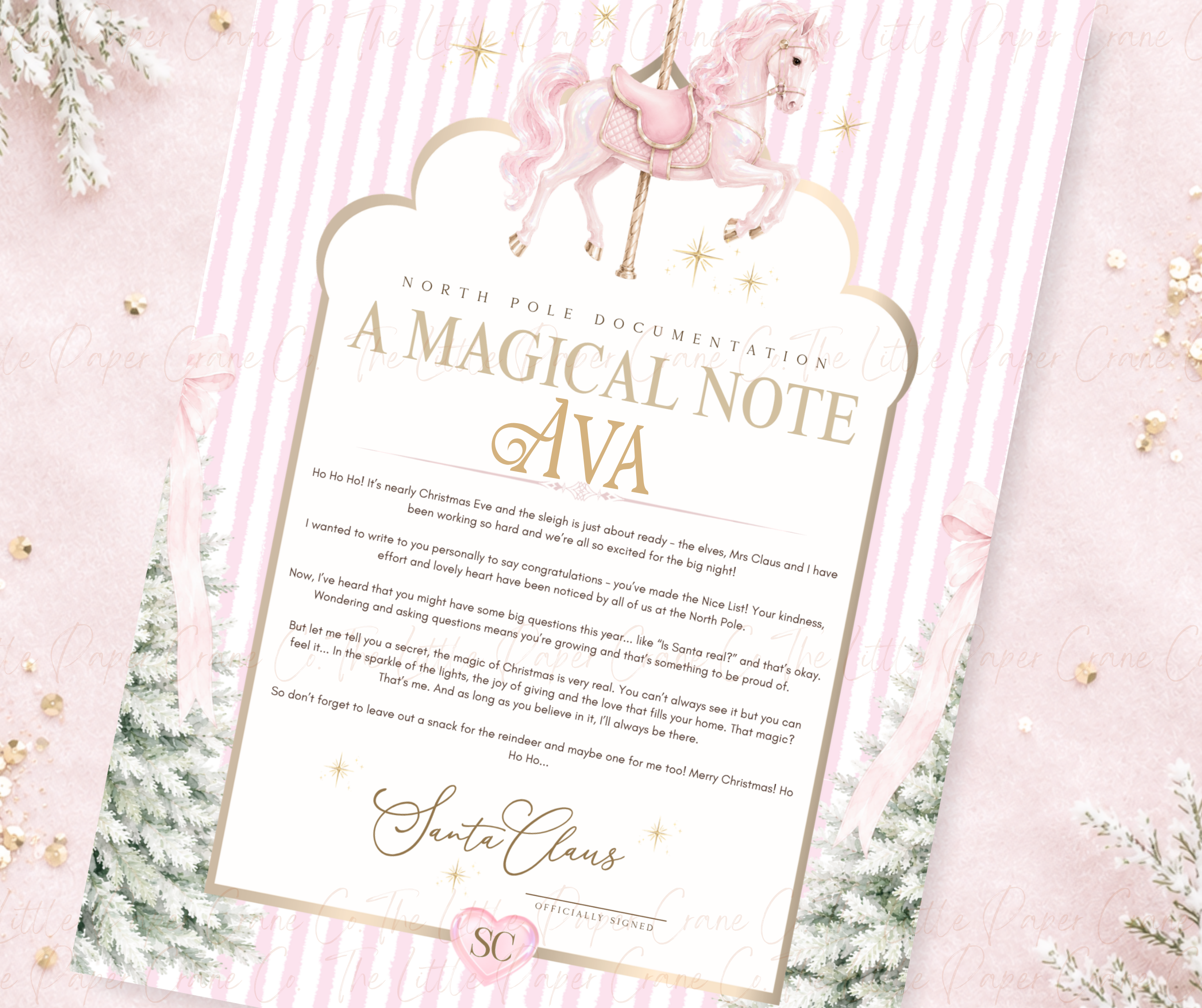 Pink Carousel Christmas Magical Note- Personalised