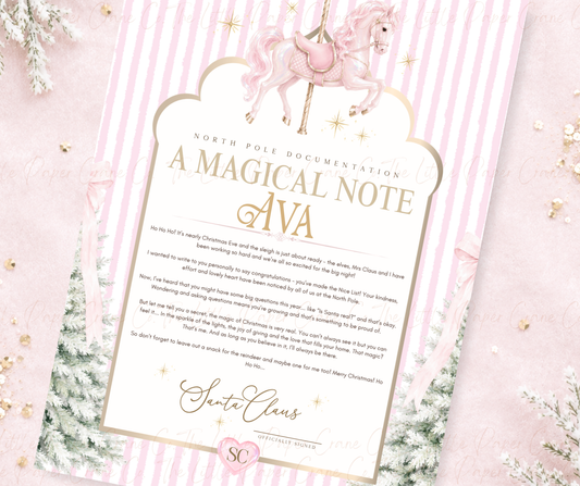 Pink Carousel Christmas Magical Note- Personalised