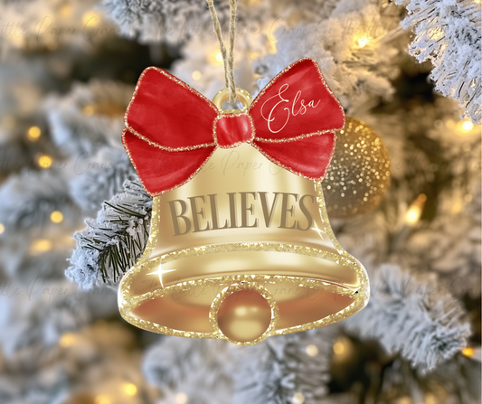 Red Personalised Believe Bell Tree Decoration