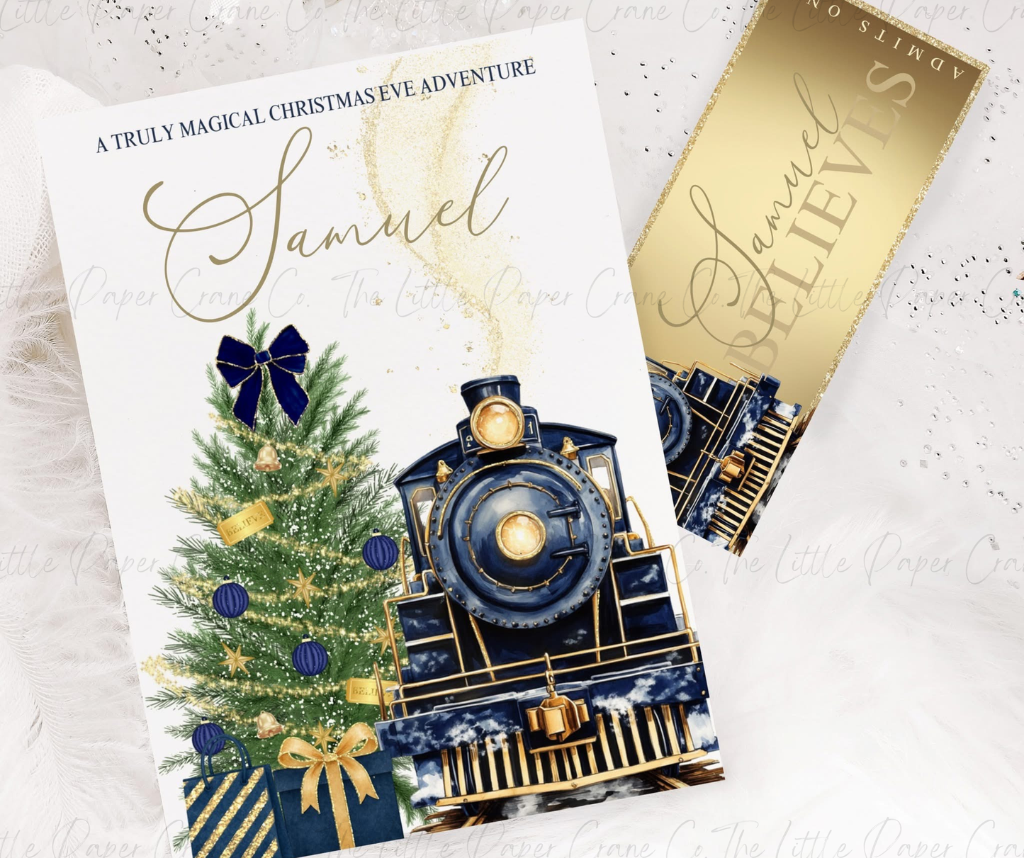 North Pole Train Story with Ticket-Navy