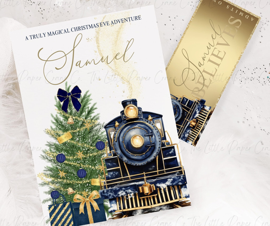 North Pole Train Story with Ticket-Navy