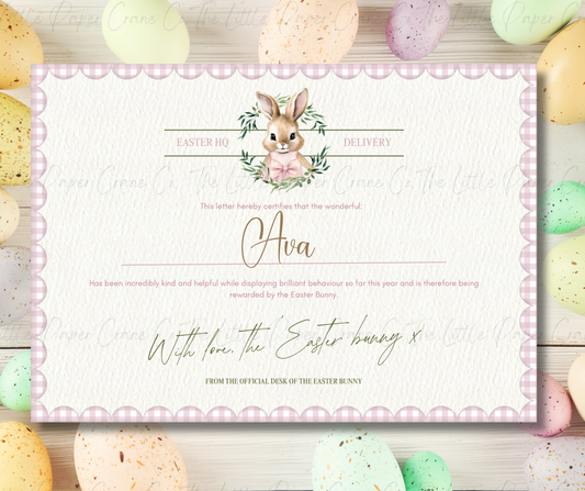 Wreath Easter Bunny Certificate - Pink