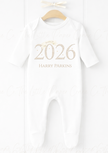 Born in 2026 Sleepsuit & Bib Set