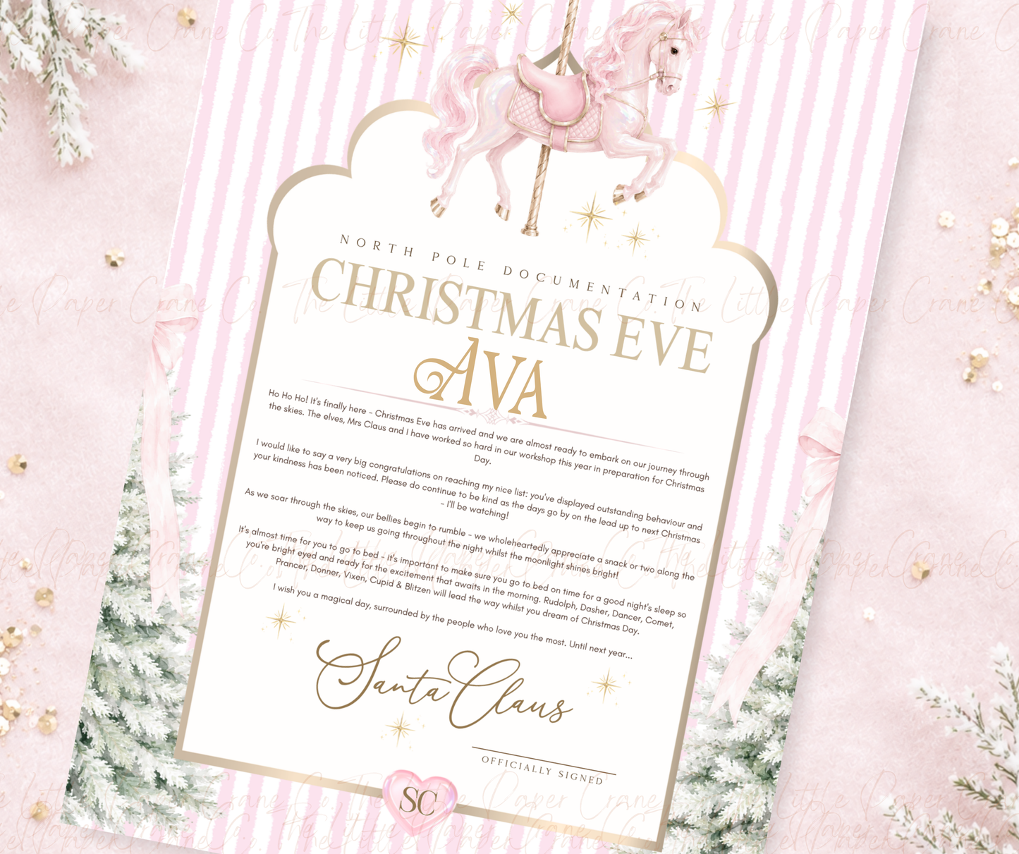 Pink Carousel Christmas Eve Certificate- Personalised