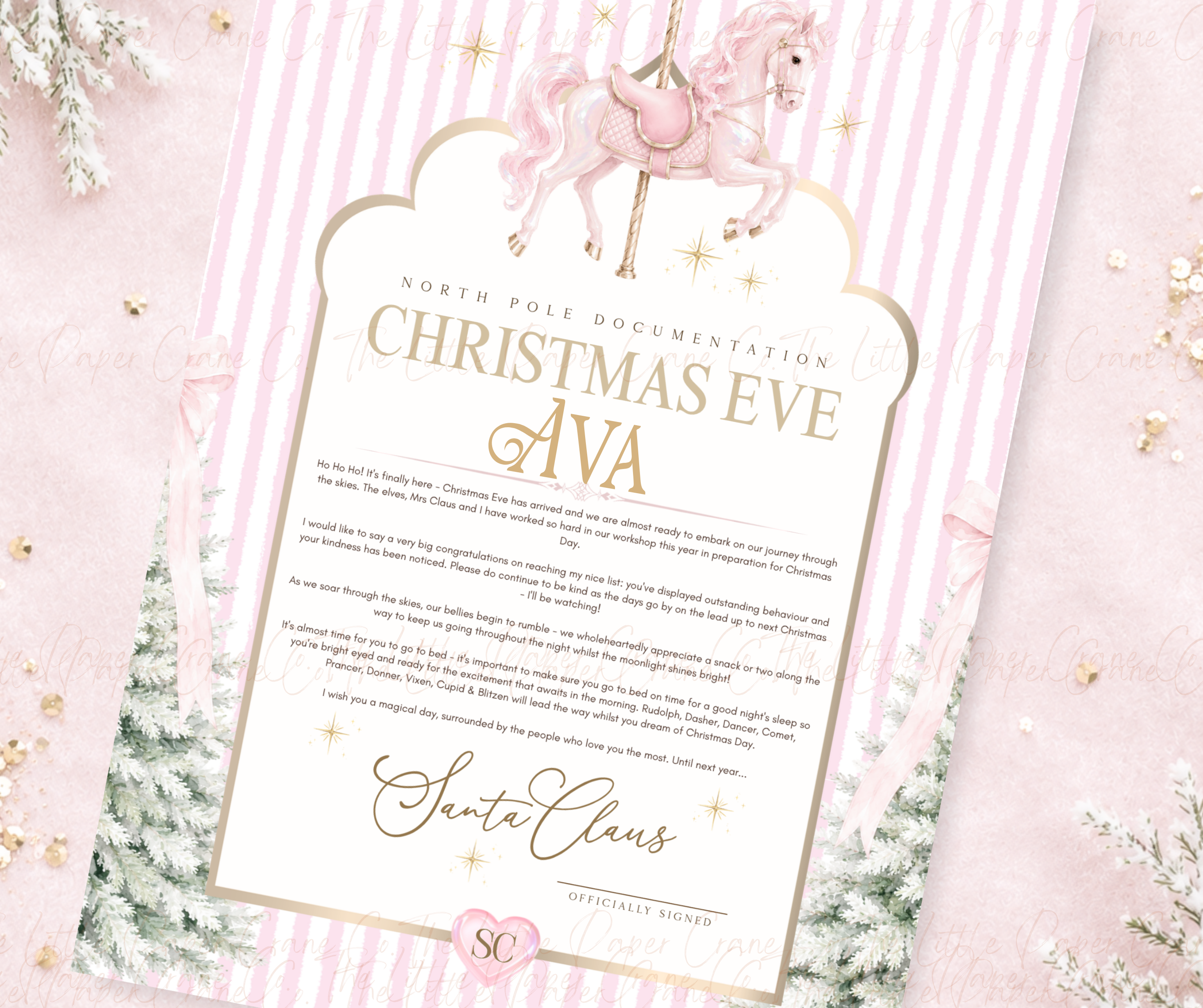 Pink Carousel Christmas Eve Certificate- Personalised
