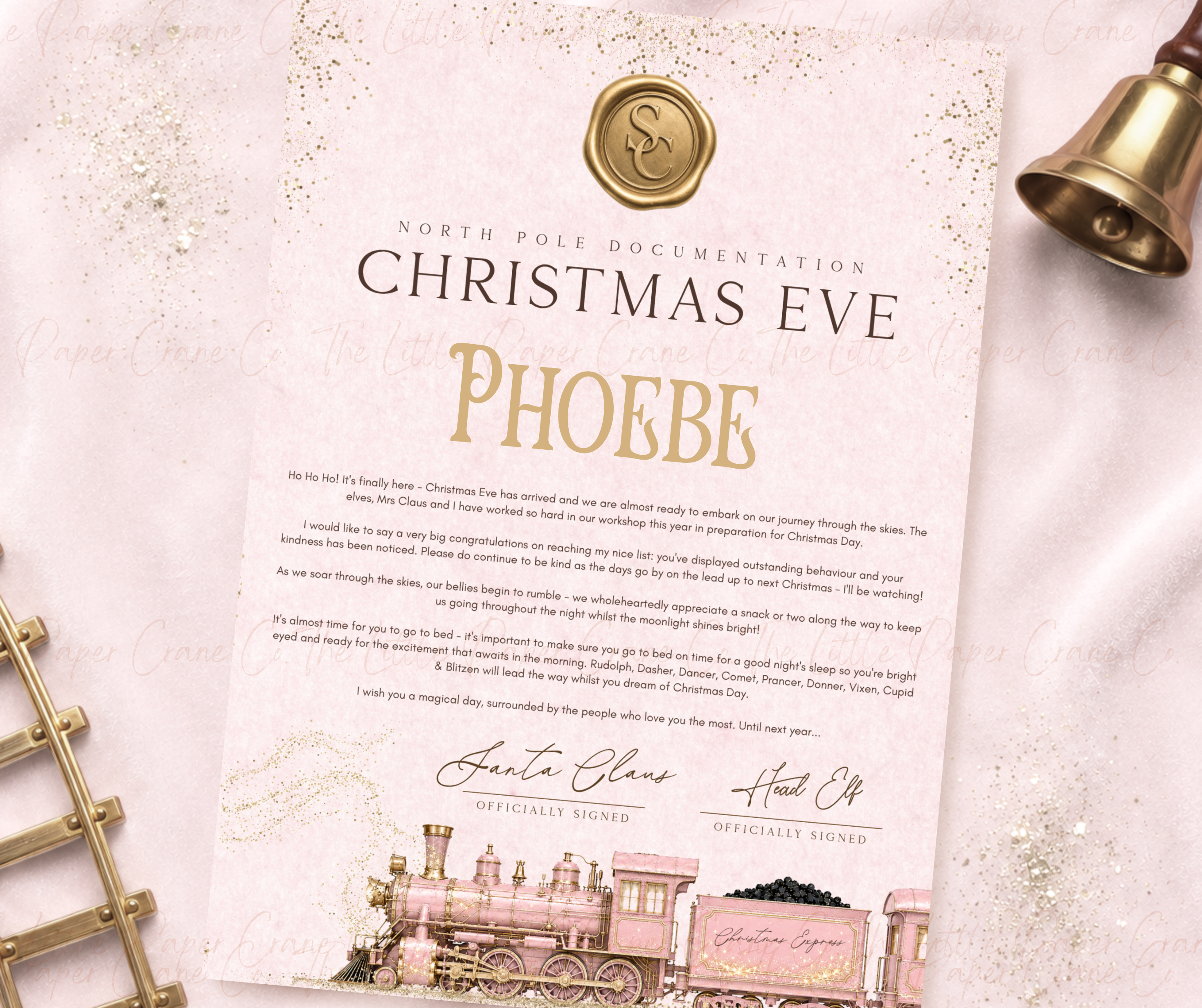 North pole Express Christmas Eve Certificate-Pink- Personalised