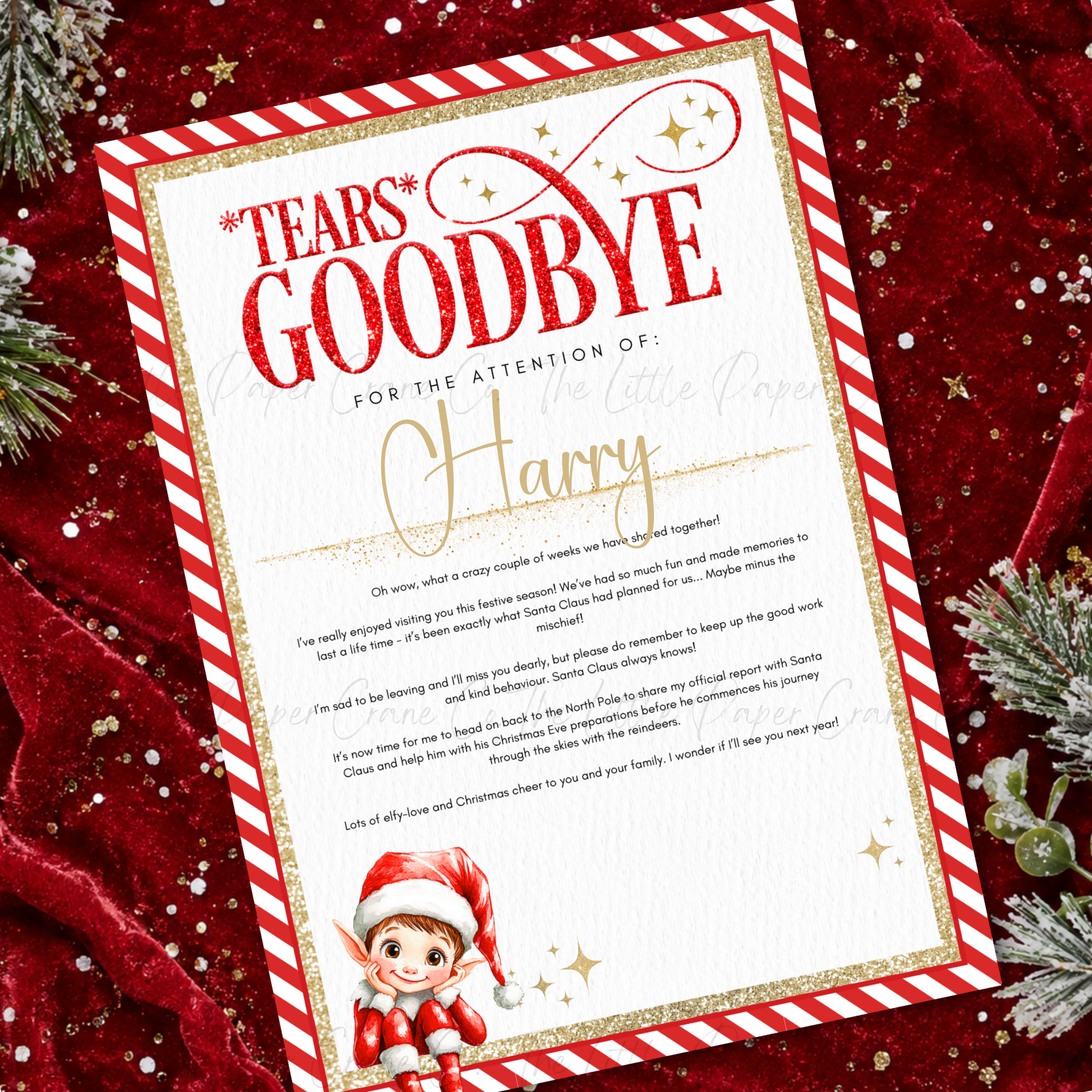 Elf Goodbye Note Certificate- Personalised