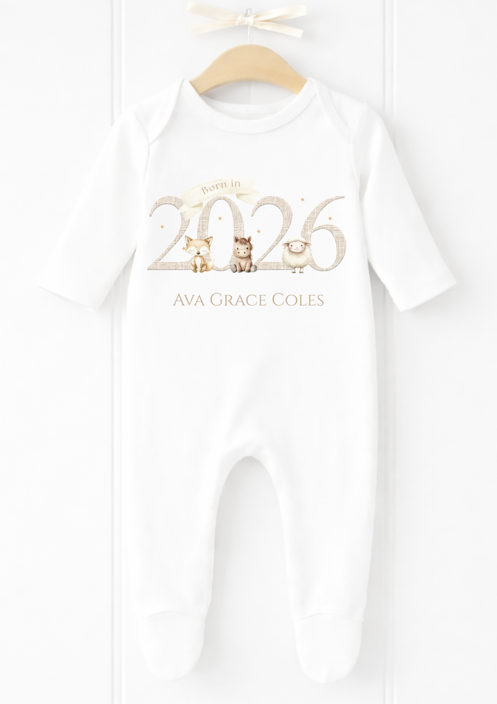 Born in 2026 Sleepsuit - Farmyard Animals