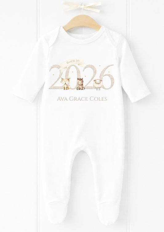 Born in 2026 Sleepsuit - Farmyard Animals