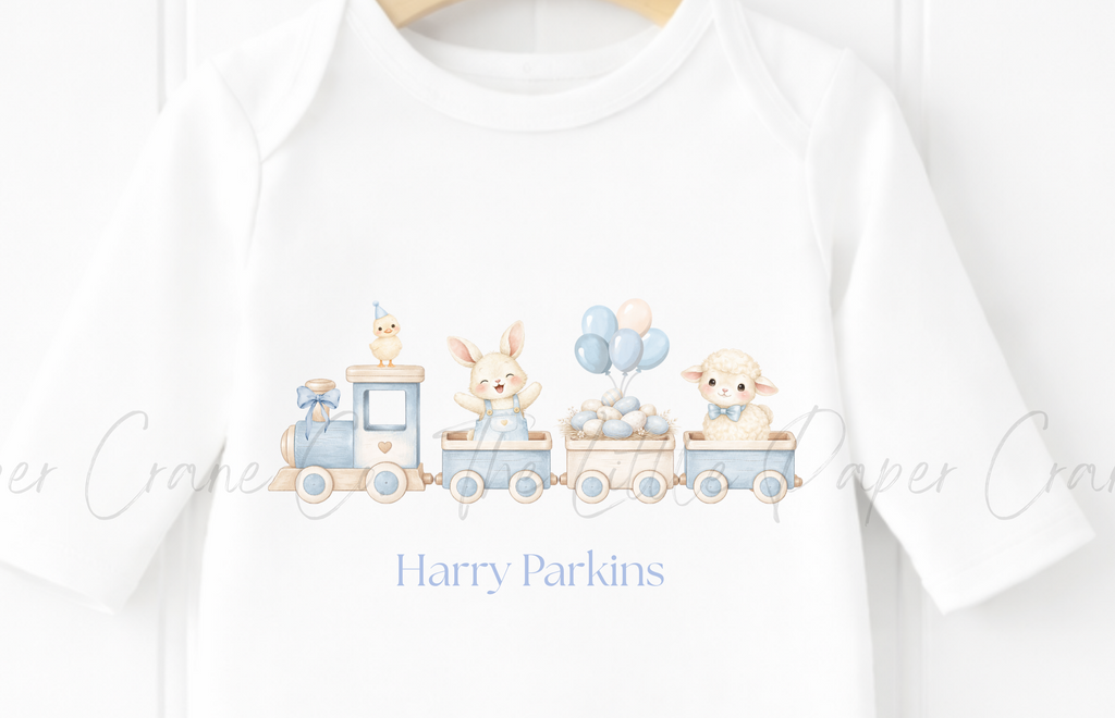 Animal Train Bodysuit - Personalised White & Blue