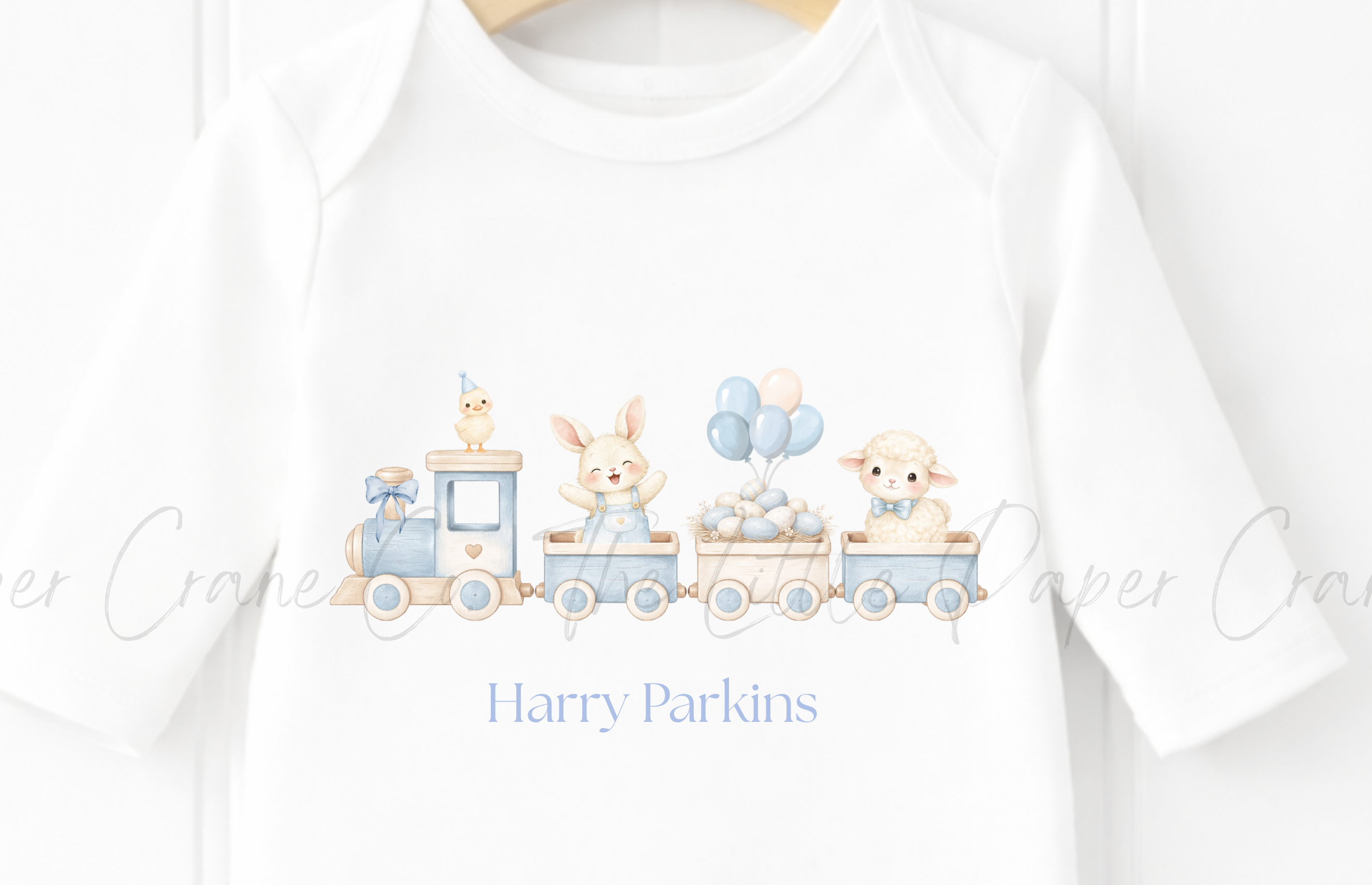 Animal Train Bodysuit - Personalised White & Blue