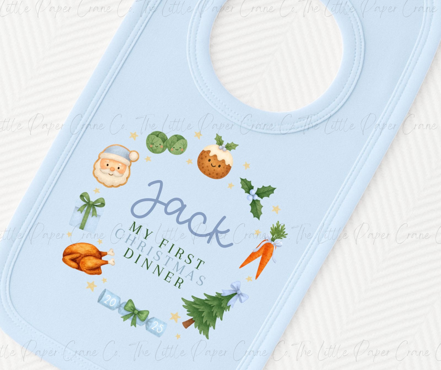 My First Christmas Bib- Wreath Blue