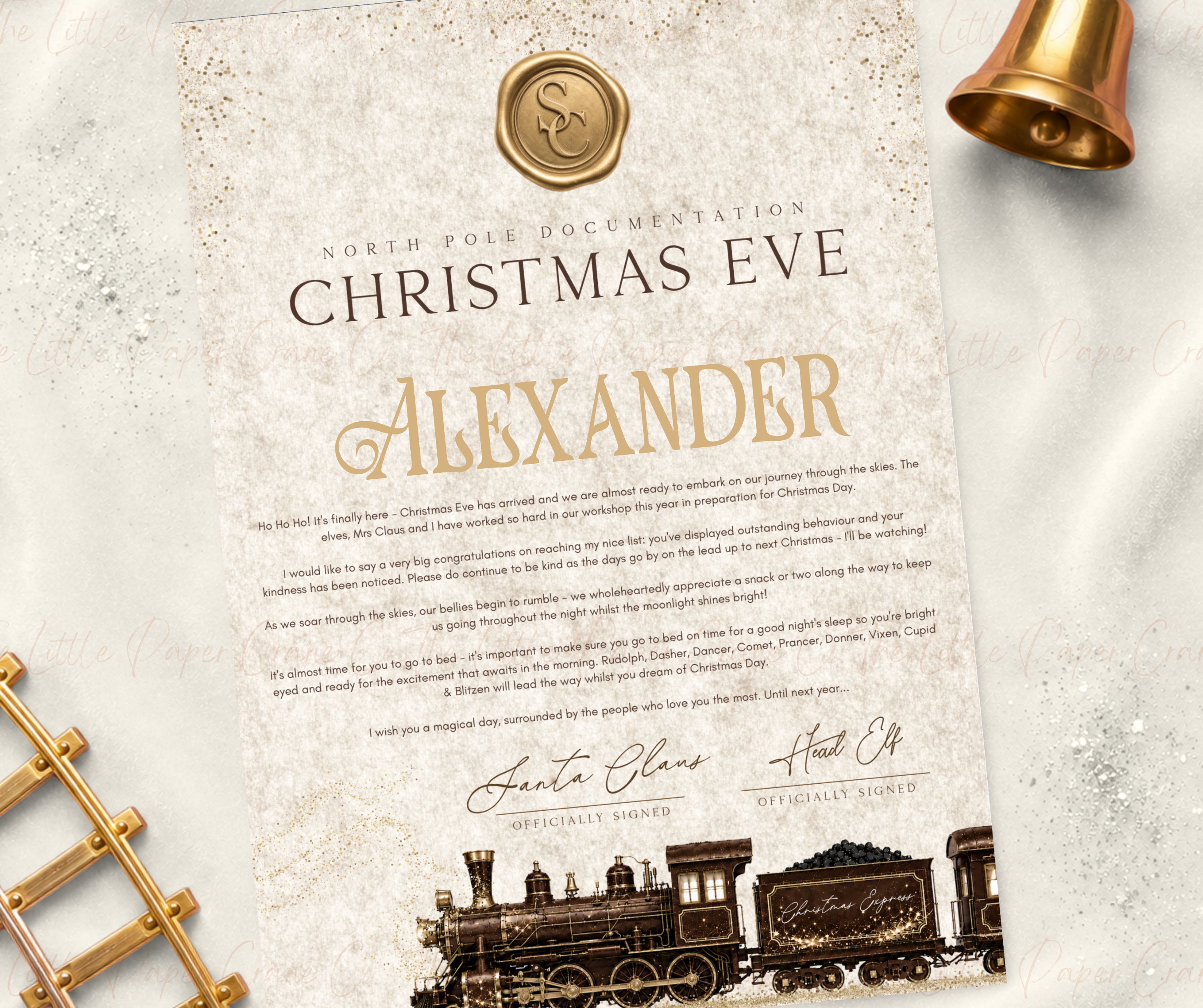 North Pole Express Christmas Eve Certificate-Beige- Personalised