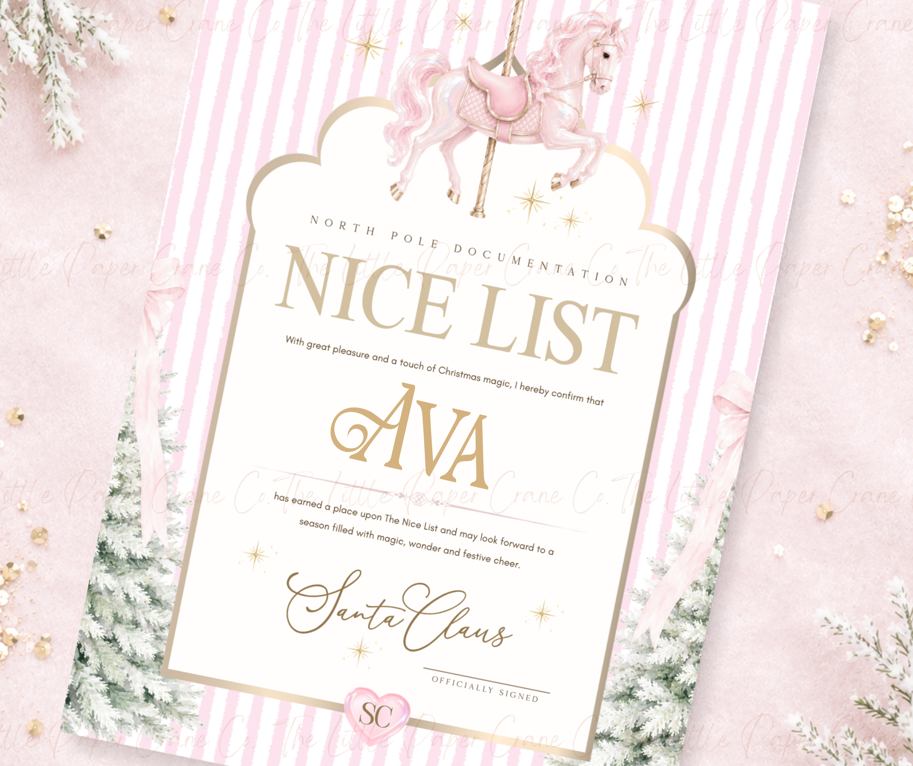 Pink Carousel Christmas Nice List- Personalised