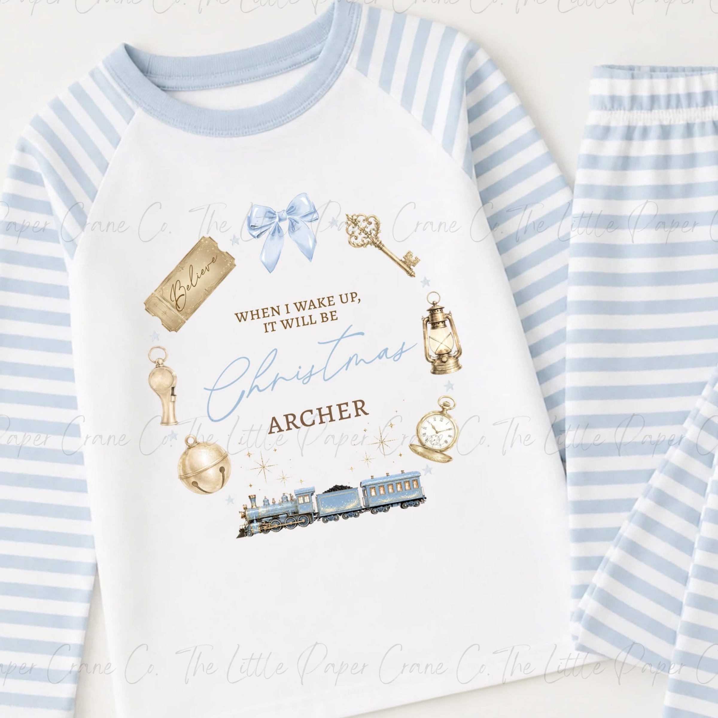 North Pole Express- When I Wake up it will be Christmas Pyjamas- Personalised- Blue